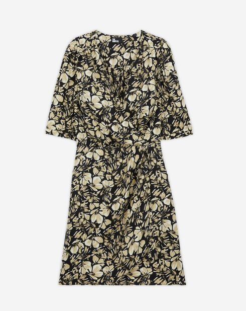 Robe portefeuille courte imprimée noire