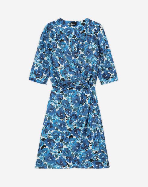 Robe portefeuille courte imprimée bleue