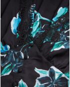 Robe courte imprimée avec détails en dentelle noire