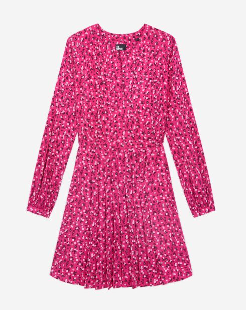 Robe courte imprimée avec plissage rose