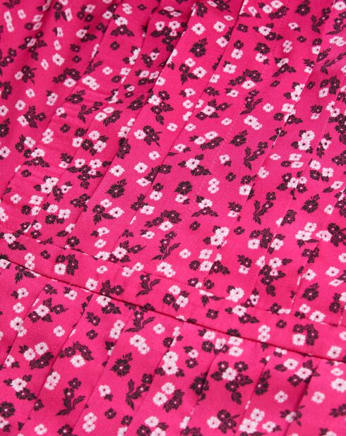 Robe courte imprimée avec plissage rose
