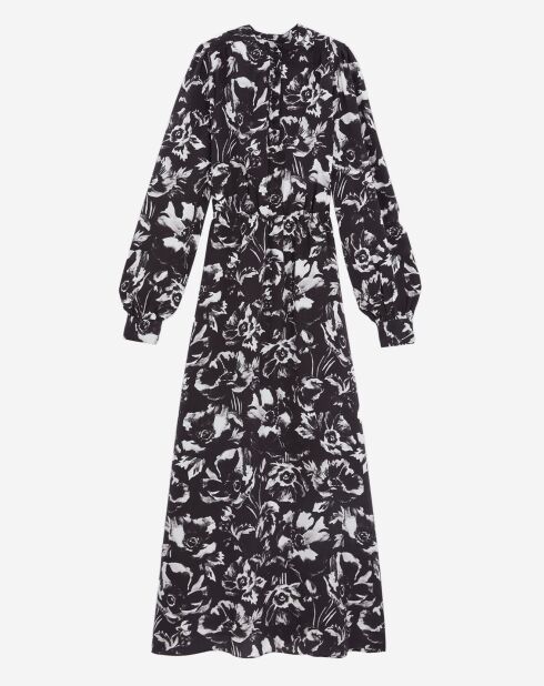 Robe courte 100% Soie imprimée noire