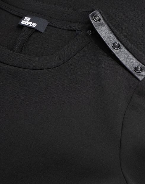 Robe courte en crêpe avec détails en Cuir noire