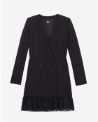 Robe courte effet tailleur en crêpe et dentelle noire