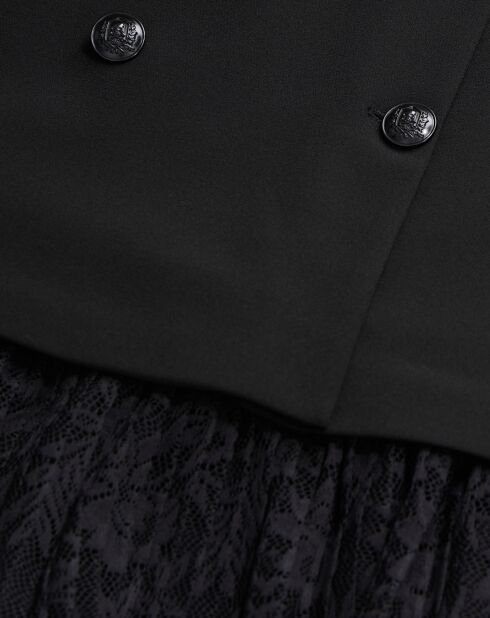 Robe courte effet tailleur en crêpe et dentelle noire