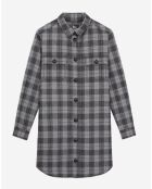 Robe chemise courte en Laine mélangée à carreaux grise