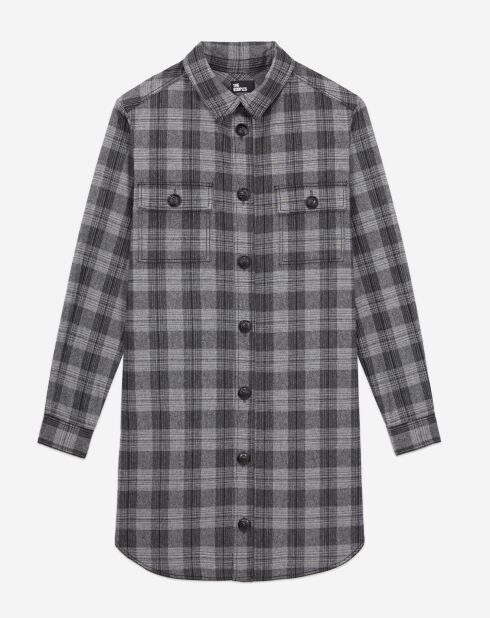 Robe chemise courte en Laine mélangée à carreaux grise