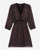 Robe courte imprimée avec smocks noire