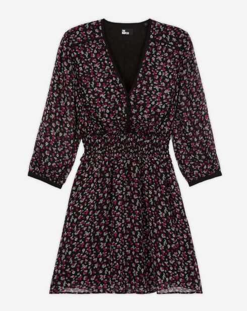 Robe courte imprimée avec smocks noire