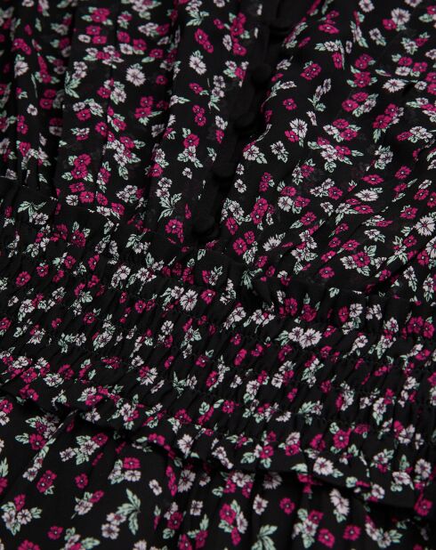 Robe courte imprimée avec smocks noire