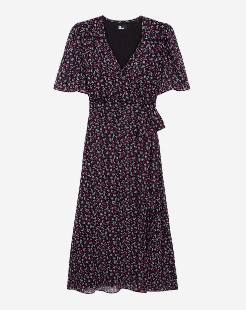 Robe portefeuille longue imprimée noire