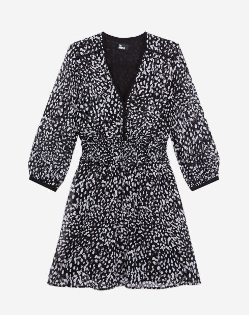 Robe courte imprimée avec smocks noire
