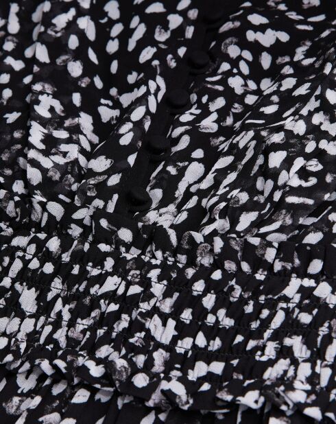 Robe courte imprimée avec smocks noire