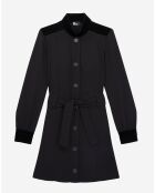 Robe courte en crêpe avec détails en velours noire