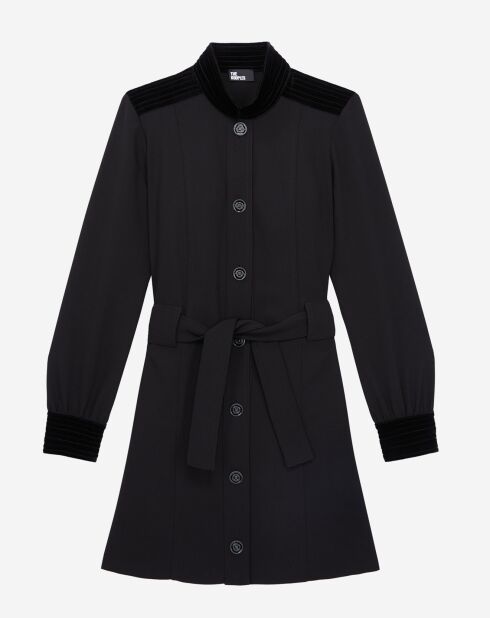 Robe courte en crêpe avec détails en velours noire