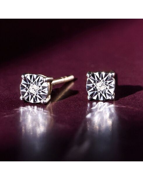 Boucle d'Oreilles Puce Grande Illusion Diamant 0.01 ct or jaune