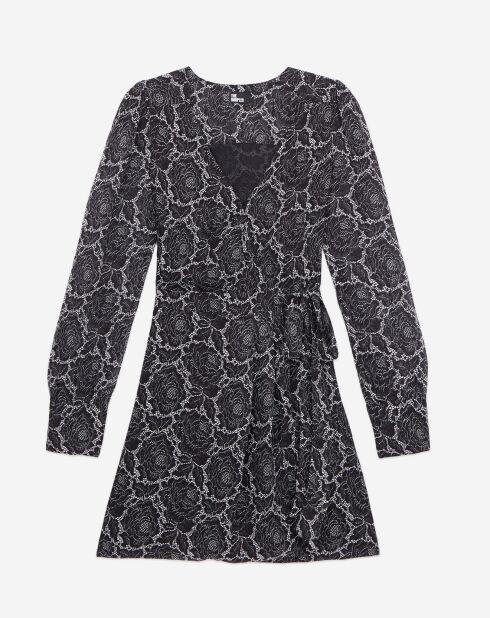 Robe portefeuille courte imprimé noire