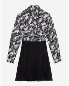 Robe courte plissée imprimée noire