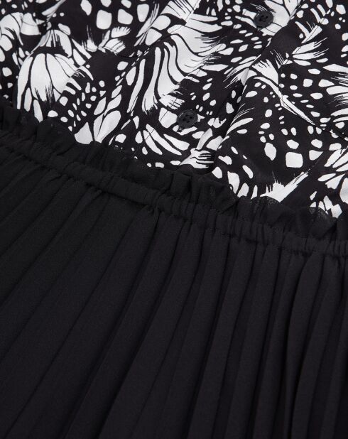 Robe courte plissée imprimée noire