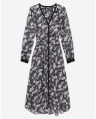 Robe longue imprimée avec boutonnage noire