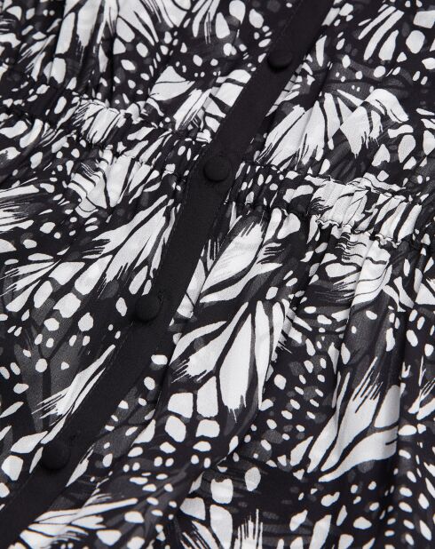 Robe longue imprimée avec boutonnage noire