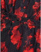 Robe chemise 100% Soie courte imprimée noir/rouge