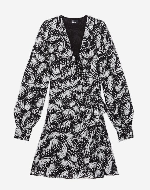 Robe portefeuille courte imprimé noire