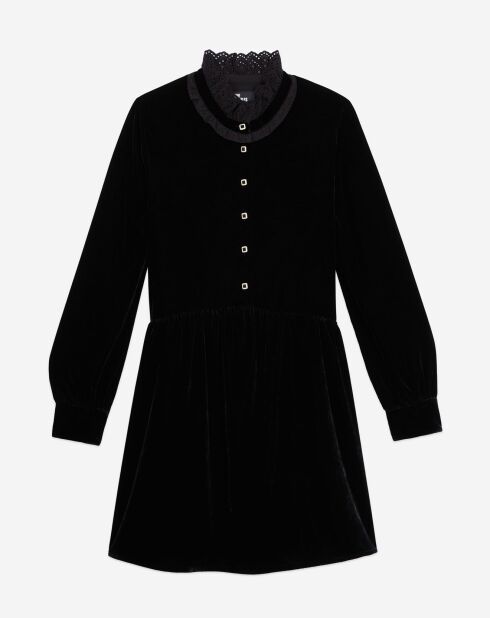 Robe courte en velours avec boutons bijoux noire
