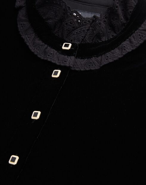 Robe courte en velours avec boutons bijoux noire