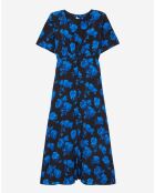 Robe longue 100% Soie imprimée avec boutonnage noire