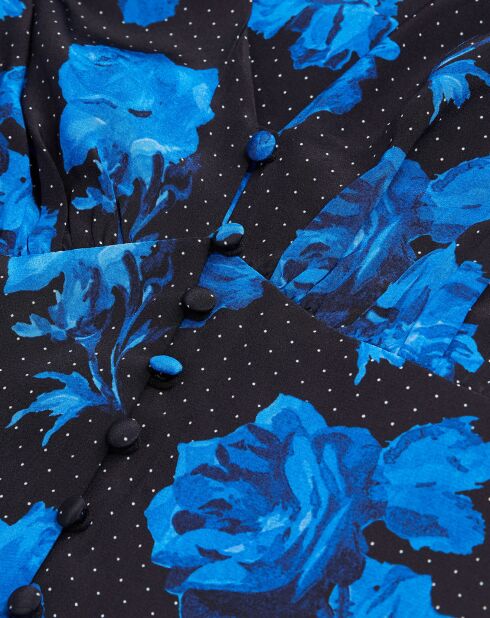 Robe longue 100% Soie imprimée avec boutonnage noire