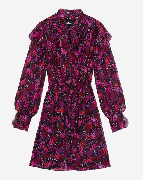 Robe courte imprimée à volants rose