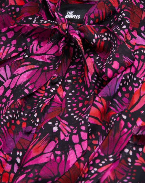 Robe longue imprimée à volants rose