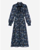 Robe longue imprimée avec plissage bleue