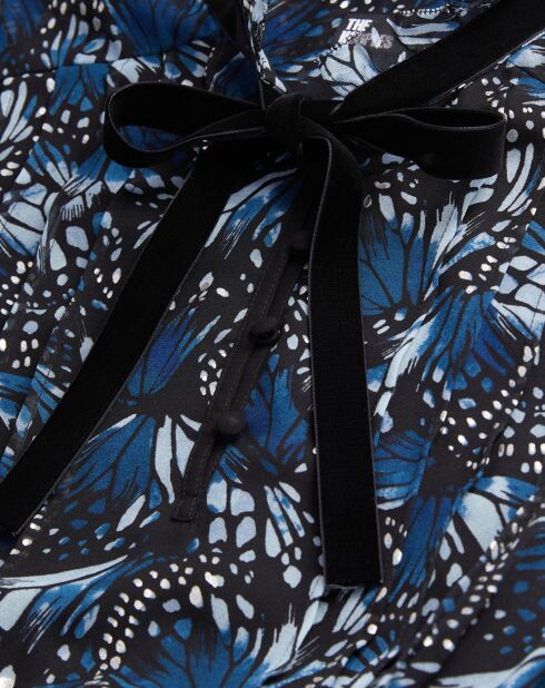 Robe longue imprimée avec plissage bleue