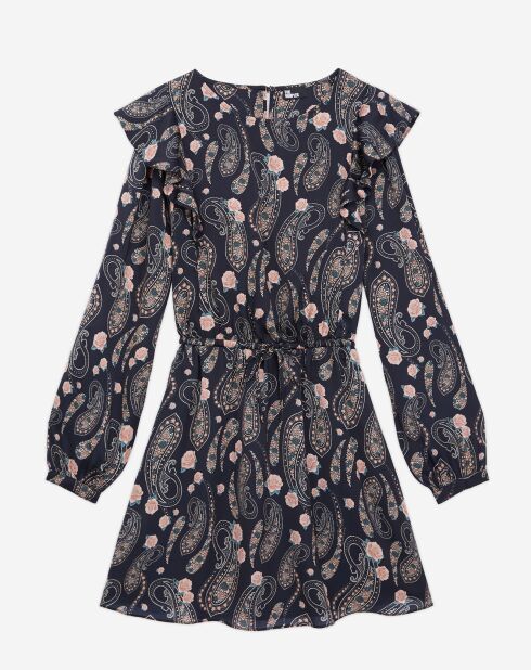 Robe courte imprimée à volants noire