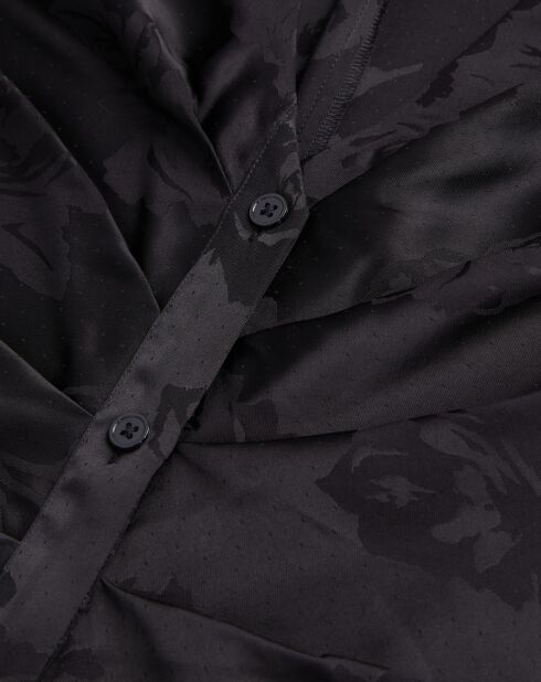 Robe mi-longue à fleurs avec fronces noire