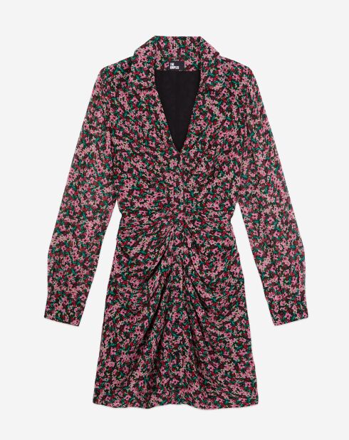 Robe imprimée courte avec fronces multicolore