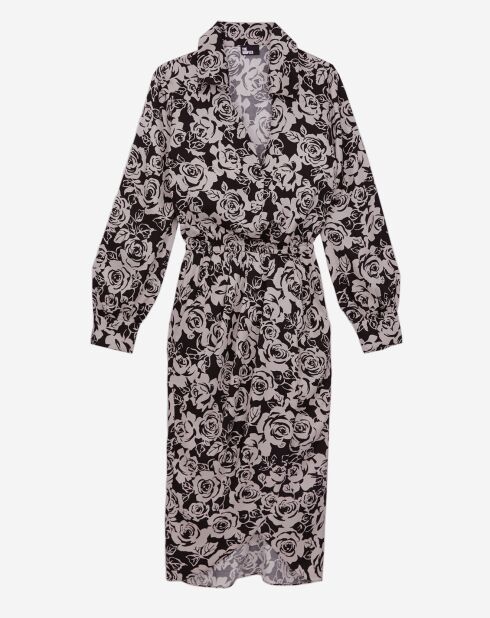 Robe mi-longue imprimée noire