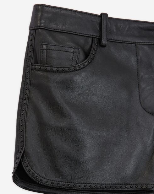 Short en Cuir à clous noir