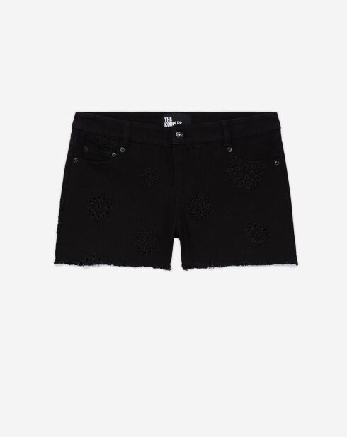 Short en denim avec broderie anglaise noir