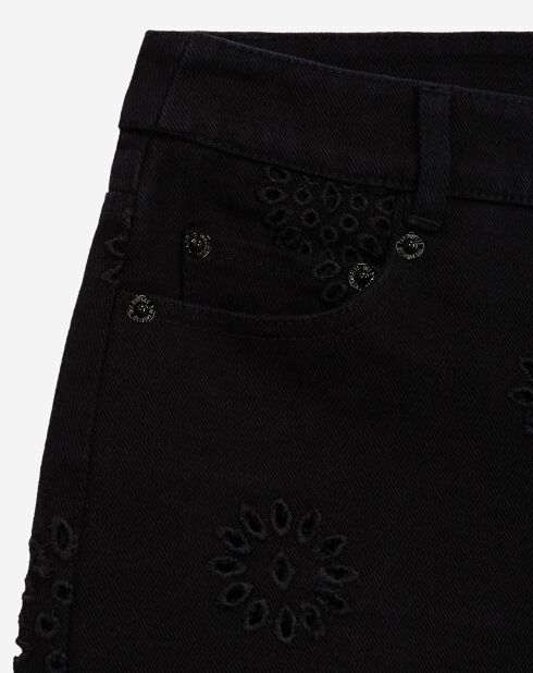 Short en denim avec broderie anglaise noir
