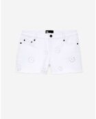 Short en denim avec broderie anglaise blanc