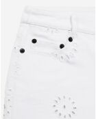 Short en denim avec broderie anglaise blanc