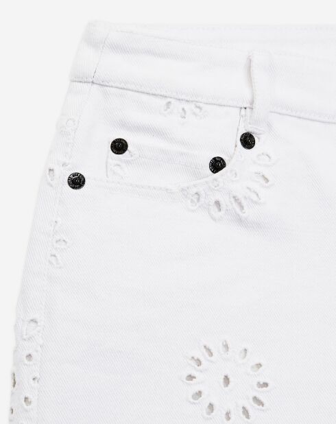 Short en denim avec broderie anglaise blanc