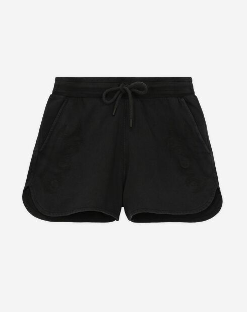 Short molletonné avec broderies Western noir