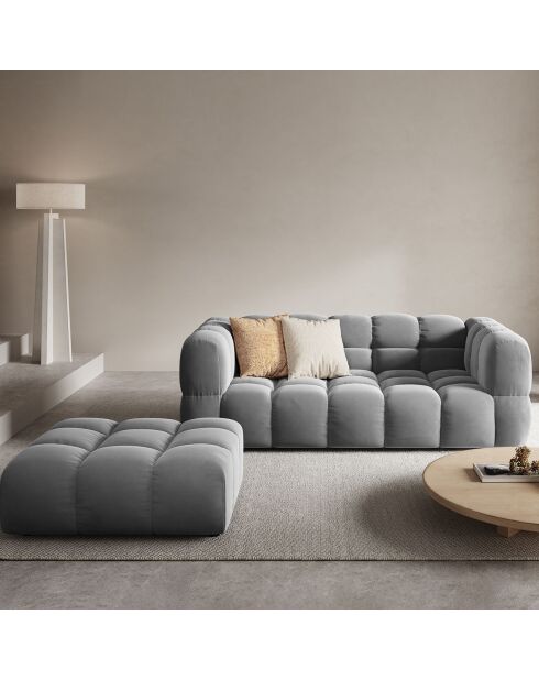 Canapé Velours Sky 3 Places gris clair - 214x102x75 cm