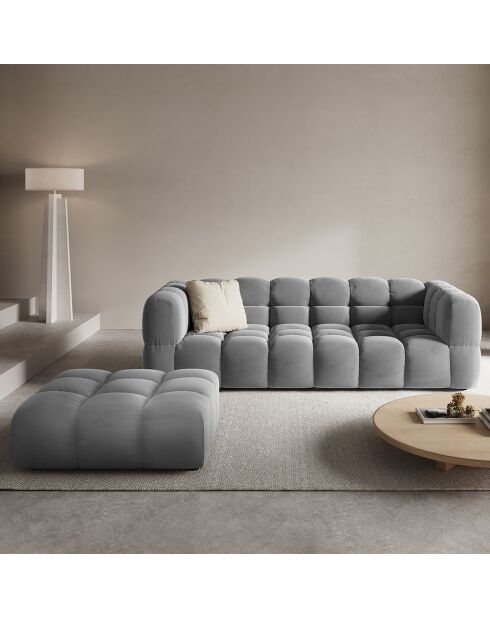 Canapé Modulaire Velours Sky 4 Places gris clair - 244x102x75 cm