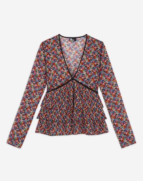 Top à volants plissés multicolore