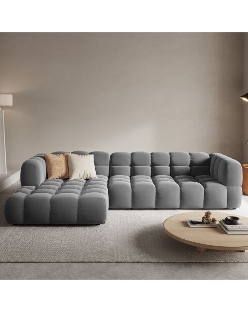 Canapé angle gauche Modulaire Velours Sky 4 Places gris clair - 300x162x75 cm
